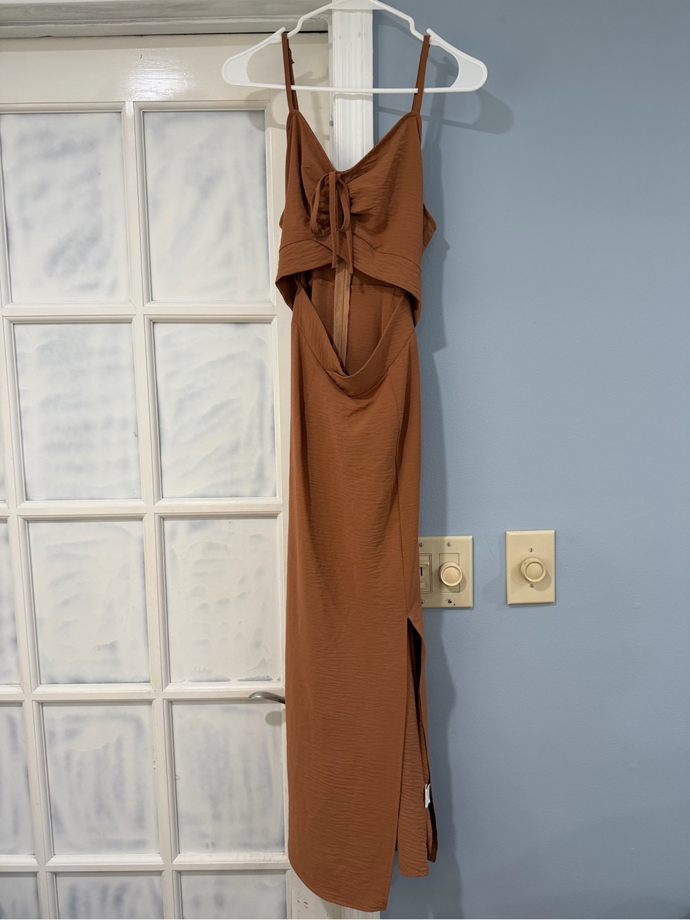 Women's Brown Cutout Maxi Dress with Tie Front